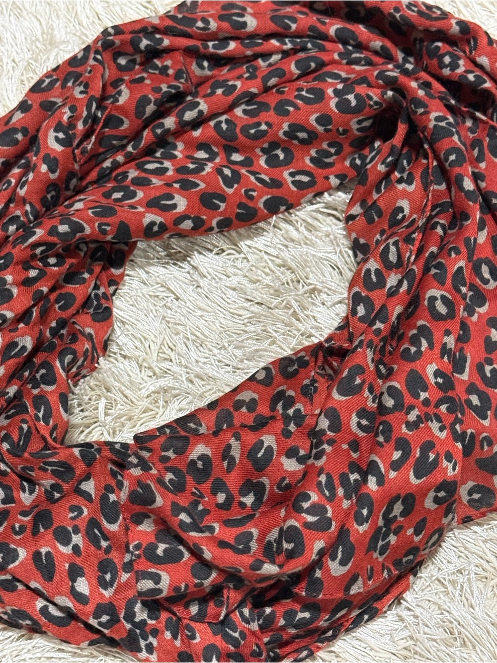 Nordstrom Wrap Scarf Lightweight Leopard Print Red and Black Shawl One Size - Picture 7 of 9